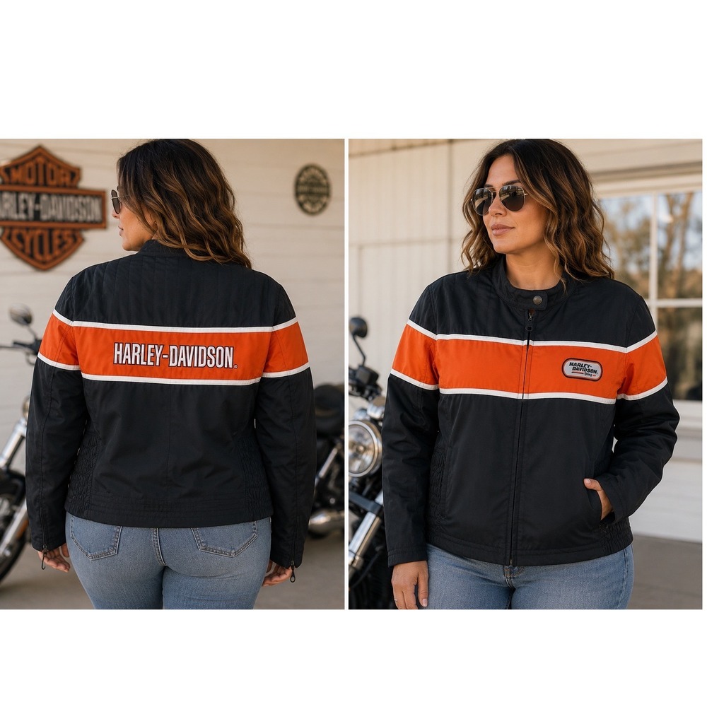 Harley-Davidson HD Women's Riding Jacket XL‎ Black Orange Reflective Biker Core